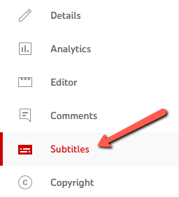 Arrow pointing to Subtitles in the sidebar menu