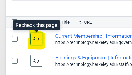 Button with circular arrows allows users to initaite a new crawl of the page.