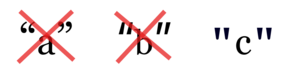 Two examples of incorrect, curly style quotation marks crossed out, and one set of correct ASCI quotes