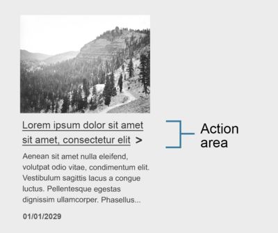Card design with underlined heading identified as the action area