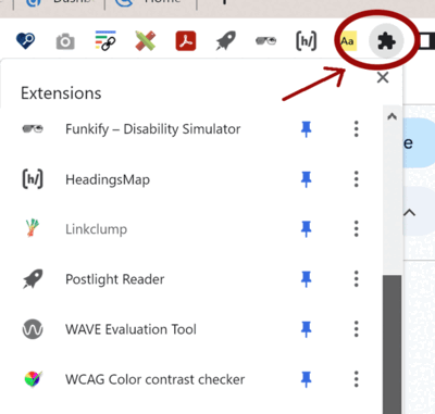 Arrow pointing to the Extensions Manager icon